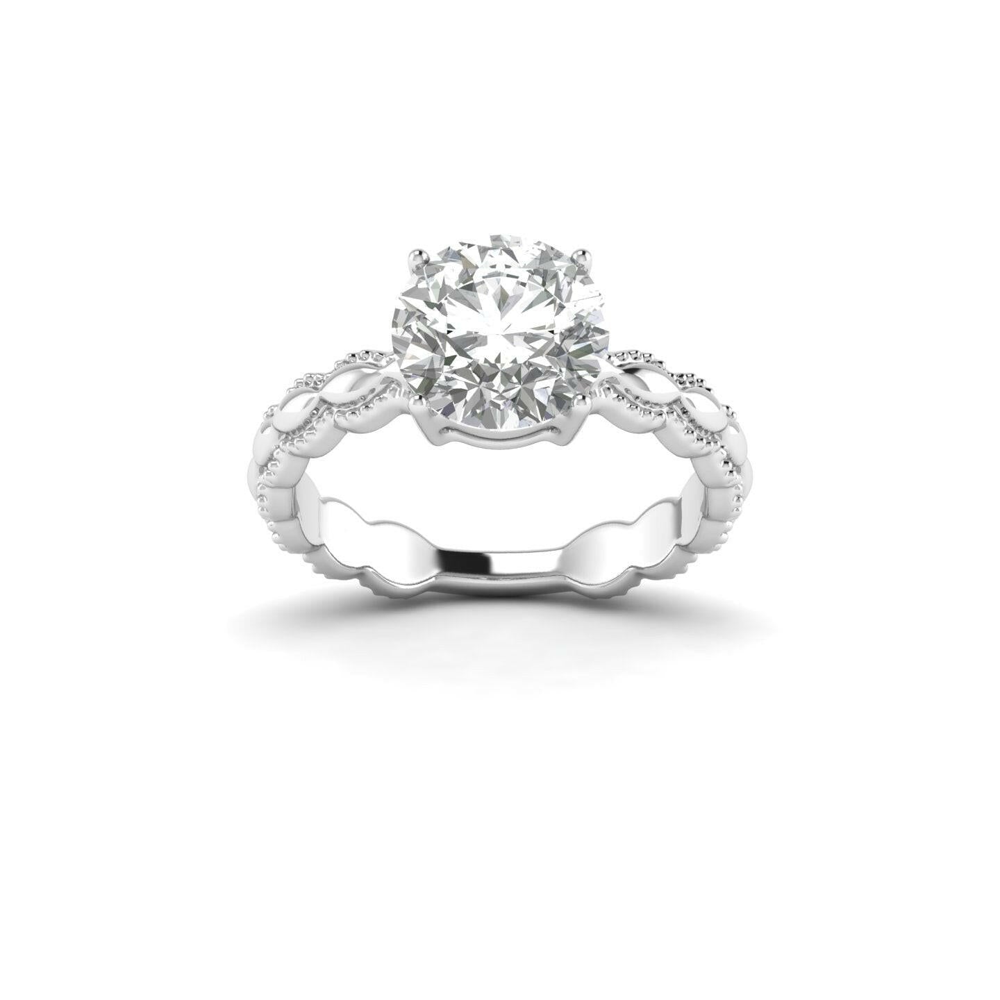 White Gold Studded 3 CARAT Lab Grown Diamond Ring-G Color VS2 Clarity.